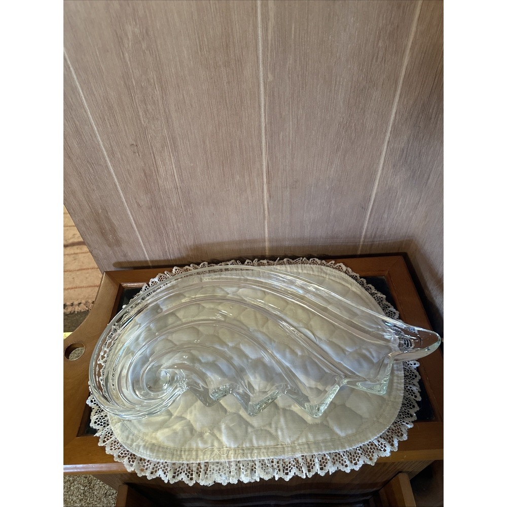 Late 20th Century German Crystal‎ Wave Monumental Centerpiece Serving Tray